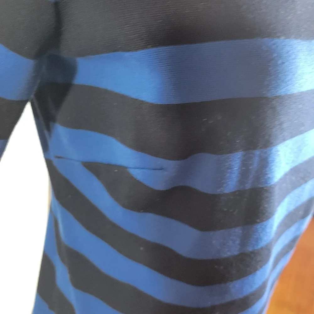 Womans Ann Taylor  Blue/Black Striped Knit Dress Short Sleeve Size Medium - Picture 2 of 7